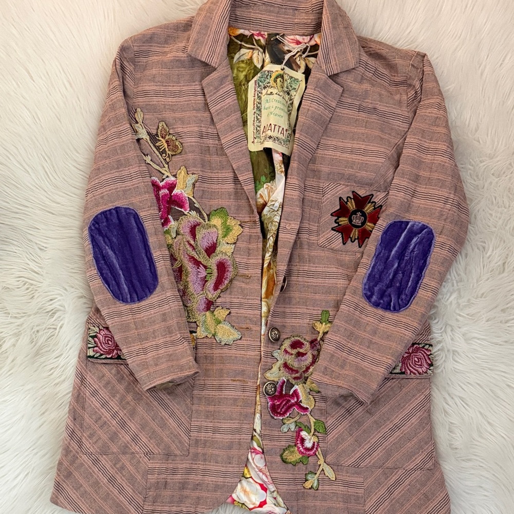 Aratta Floral Embroidered Blazer with Purple Accents